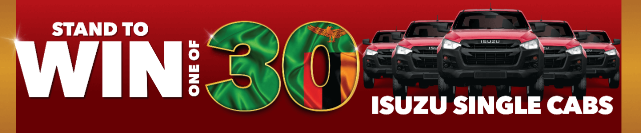 Shoprite Zambia turns 30 and you could win 1 of 30 Isuzu Single Cabs! Celebrate big with savings and a shot at driving off in style. Offers valid until 7 September 2025. 