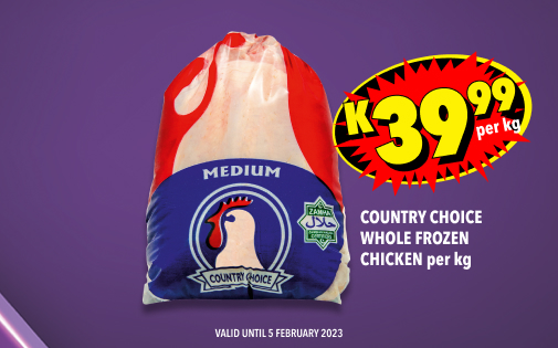 COUNTRY CHOICE WHOLE FROZEN CHICKEN PER KG, K39,99