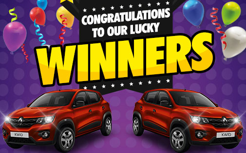 CONGRATULATIONS TO OUR 20 LUCKY RENAULT KWID WINNERS! CONGRATULATIONS TO OUR 20 LUCKY RENAULT KWID WINNERS!