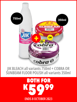 JIK BLEACH + COBRA OR SUNBEAM FLOOR POLISH