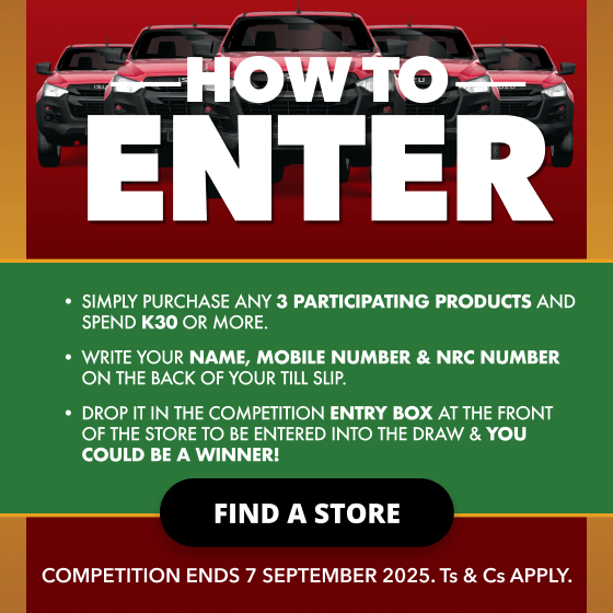 Shoprite Zambia turns 30 and you could win 1 of 30 Isuzu Single Cabs! Celebrate big with savings and a shot at driving off in style. Offers valid until 7 September 2025. 