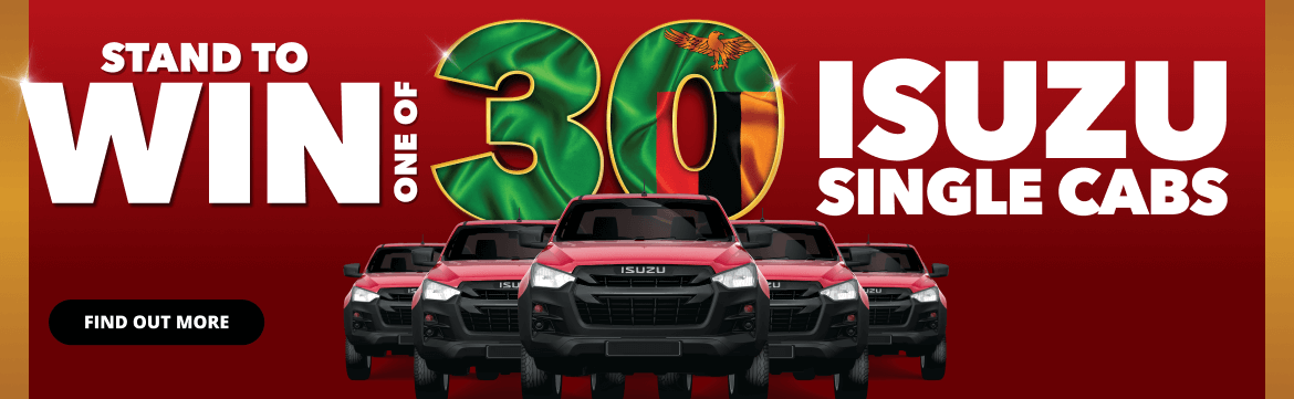 Shoprite Zambia turns 30 and you could win 1 of 30 Isuzu Single Cabs! Celebrate big with savings and a shot at driving off in style. Offers valid until 7 September 2025. 
